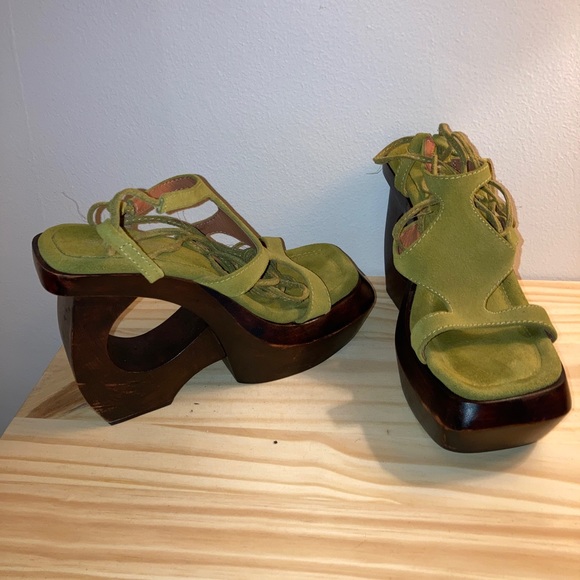 IDOLIZE olive suede brown Jeffrey Campbell wooden platforms BRAND NEW - Picture 2 of 4
